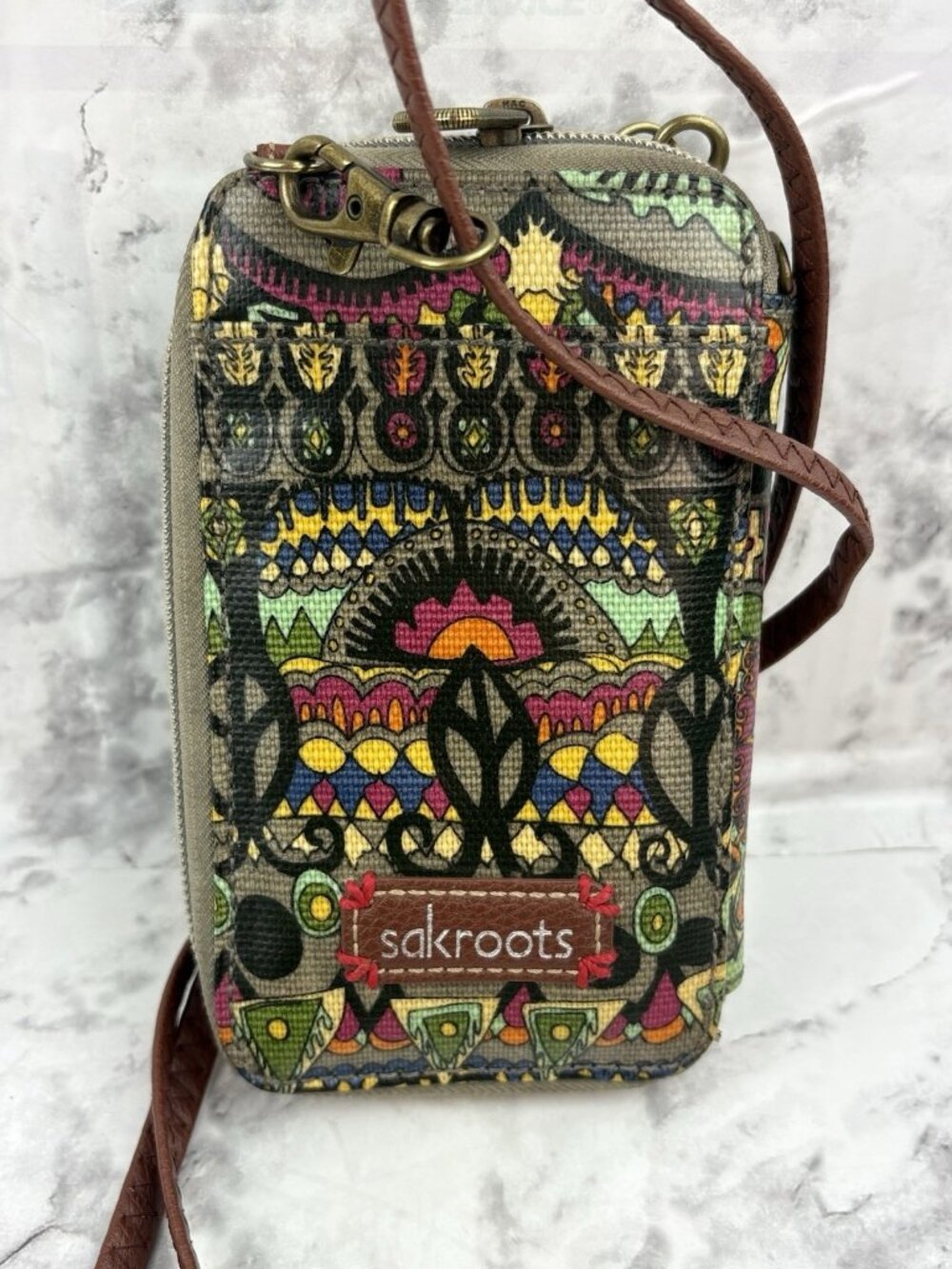 *Sakroots Crossbody Wallet Boho Print Zip Around Travel Festival Concert Purse